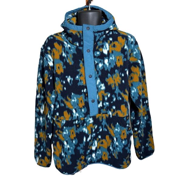 North Face Mens Large Carbondale 1/4 Snap Hoodie Sweatshirt Abstract Navy Retro
